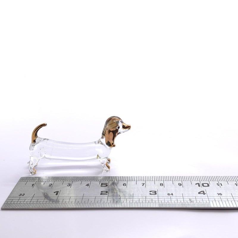 Sansukjai Dachshund Miniature Figurines Dog Animals Hand Blown Glass Art Gold Trim Collectible Gift Decorate (Clear Gold) - Image 2